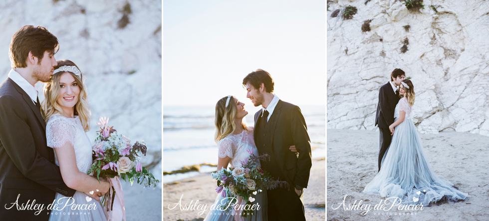 Bride and groom portraits on a beach