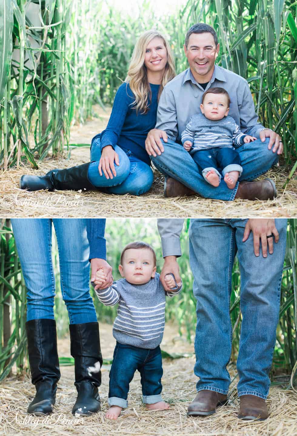 Family of three walking outside