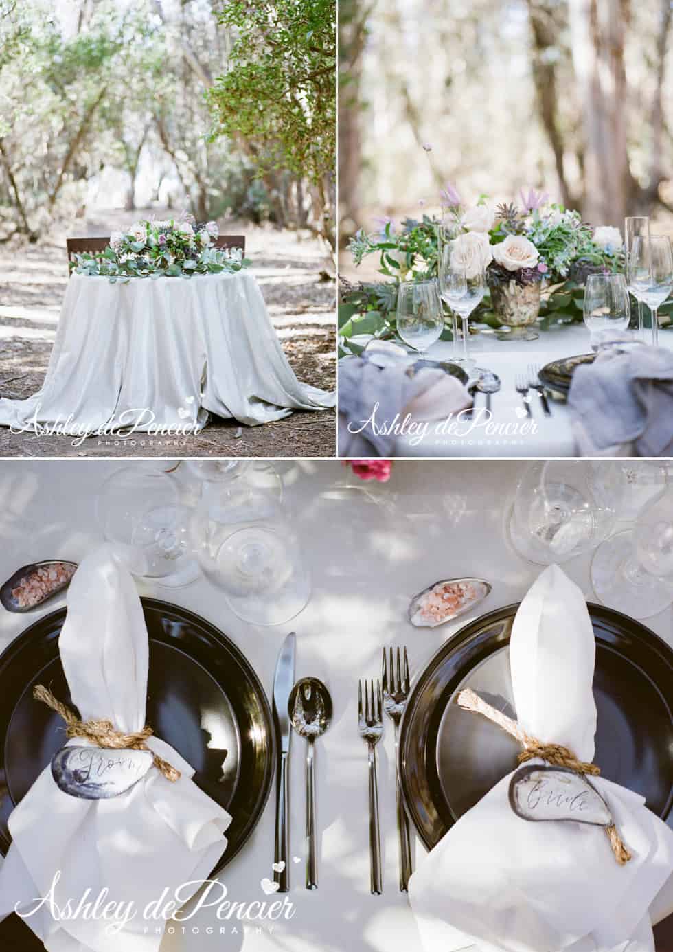 Wedding table settings and table linens