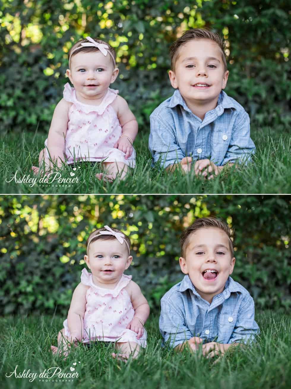 siblings lying in the grass