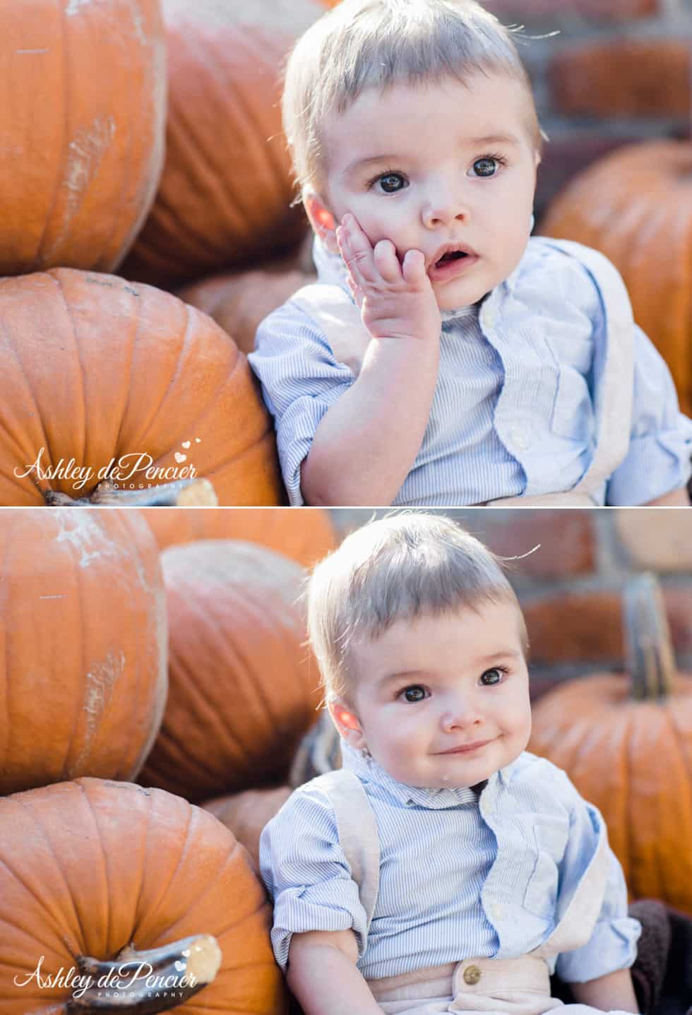 Small child sitting in the pumpkin patch