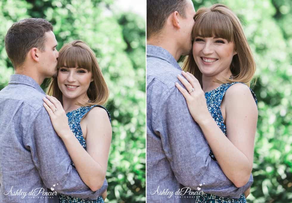 Bride to be hugging her fiance